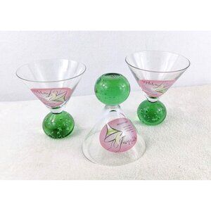 Apple Martini Glasses Set of 3 Green Bubble Glass Bottom Ball Cocktail Recipe